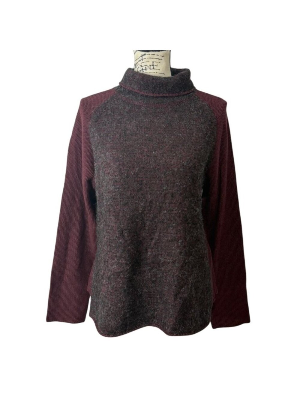 Wrap Womens US Size 8 Sweater Cotton Alpaca Turtleneck Burgundy Gray